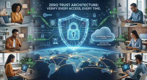 A confident business owner reviewing data securely